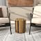Brown Banana Leaf Handmade Linear Wrapped Accent Table with Navy Stripes